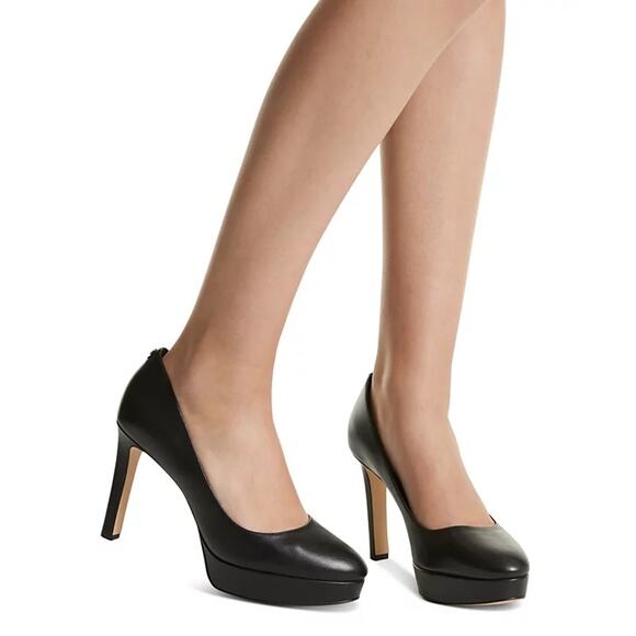 Michael Kors Homepage Chantal Platform Pumps Heels Leather Black Size 7M NWOB - Picture 1 of 13